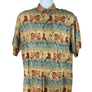 Pierre Cardin Vintage Tropical Print Casual‎ Button Down Camp Shirt, Medium